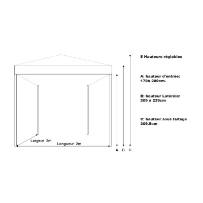Barnum pliant pro 2X2m Alu 45mm - ultra léger et flexible - technologie XPTENT - toit polyester pvc 380 g/m2