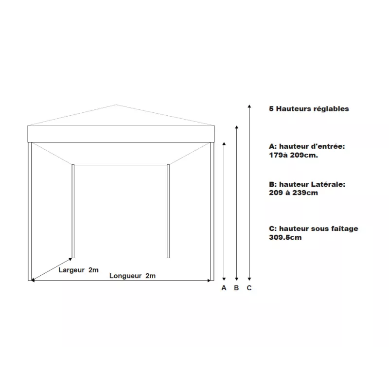 Barnum pliant pro 2X2m Alu 45mm - ultra léger et flexible - technologie XPTENT - toit polyester pvc 380 g/m2