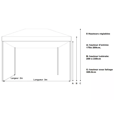 XPTENT - Tonnelle pliante PRO - Alu 45mm 2x3m ● Bâche 380g/m² Étanche