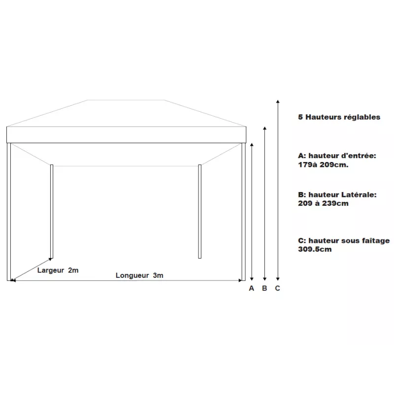 XPTENT - Tonnelle pliante PRO - Alu 45mm 2x3m ● Bâche 380g/m² Étanche