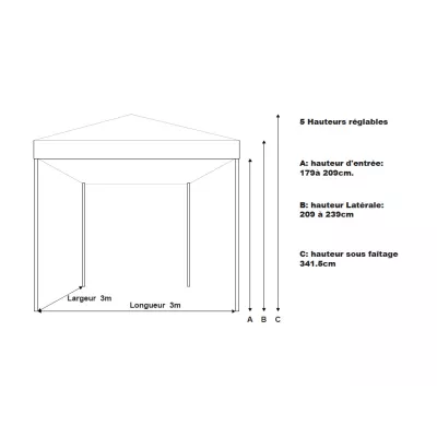 XPTENT - Tonnelle pliante PRO - Alu 45mm 3x3m ● Bâche 450g/m² Étanche
