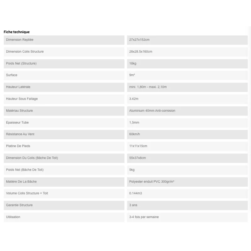 XPTENT - Tonnelle pliante PRO - Alu 45mm 3x3m ● Bâche 450g/m² Étanche