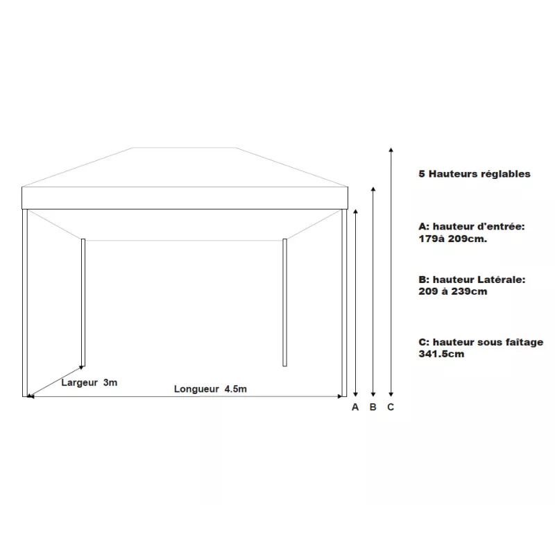 XPTENT - Tonnelle pliante PRO - Alu 45mm 3x4,5m● Bâche 450g/m² Étanche