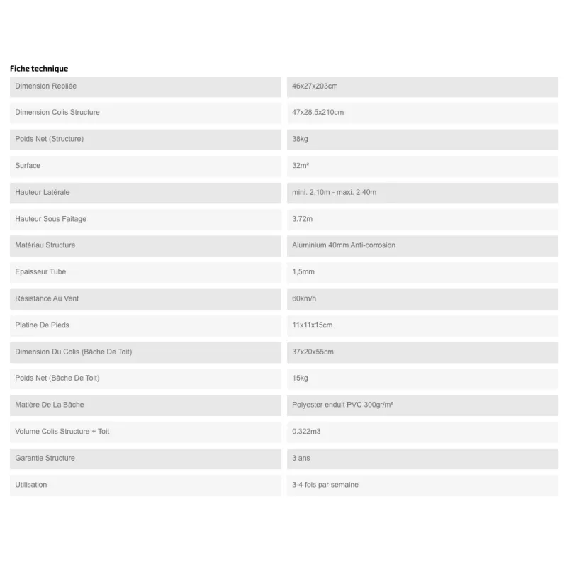 XPTENT - Tonnelle pliante PRO - Alu 45mm 4x8m ● Bâche 450g/m² Étanche