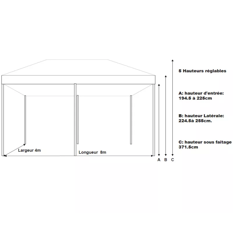 XPTENT - Barnum pliant PRO+ Alu 55mm 4x8m ● Très Solide, Haute Qualité