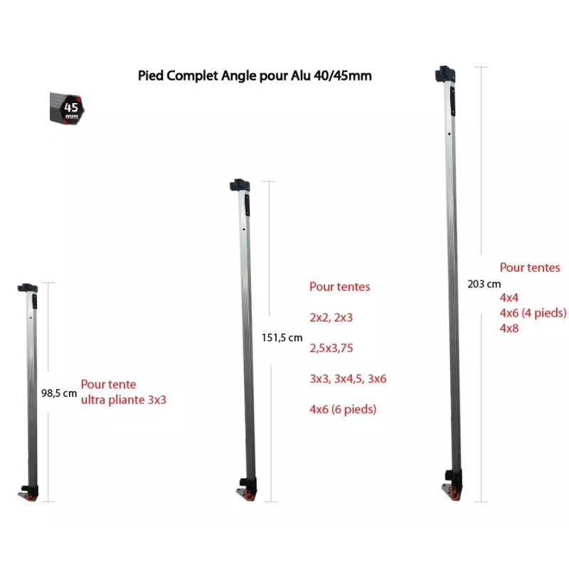 Pied complet (angle) pour Tente Pliante Alu 40