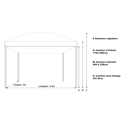 Barnum pliant 3x4,5m Fibres de Verre 55mm - léger et flexible - technologie XPTENT - toit polyester pvc