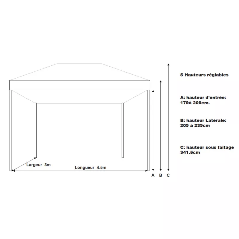 Barnum pliant 3x4,5m Fibres de Verre 55mm - léger et flexible - technologie XPTENT - toit polyester pvc