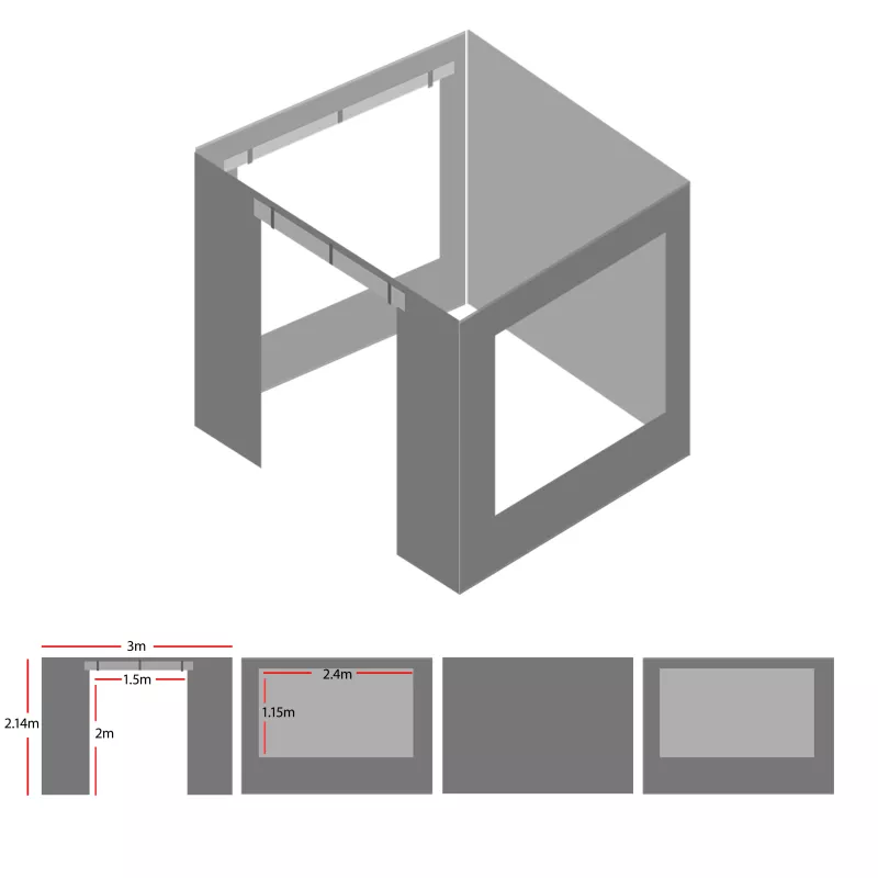 Lot de 4 bâches latérales avec fenêtres rideaux 380gr/m²