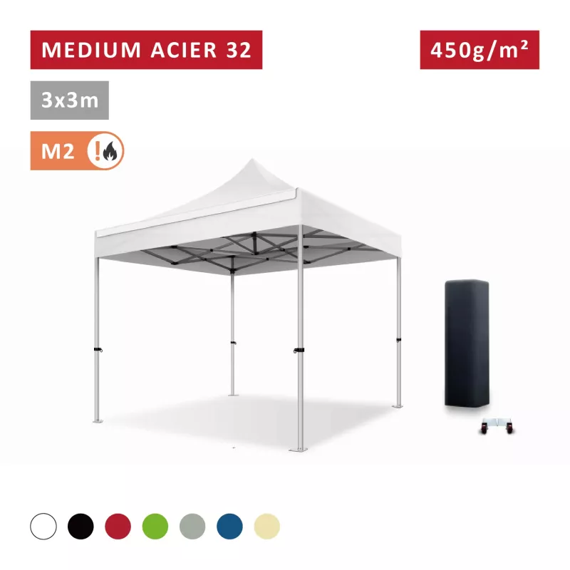 Barnum Acier premium 32 mm 3X3m - toit polyester pvc 450 g/m2