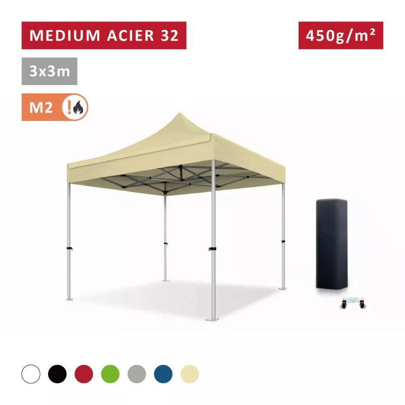 Barnum Acier premium 32 mm 3X3m - toit polyester pvc 450 g/m2