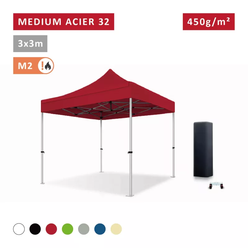 Barnum Acier premium 32 mm 3X3m - toit polyester pvc 450 g/m2