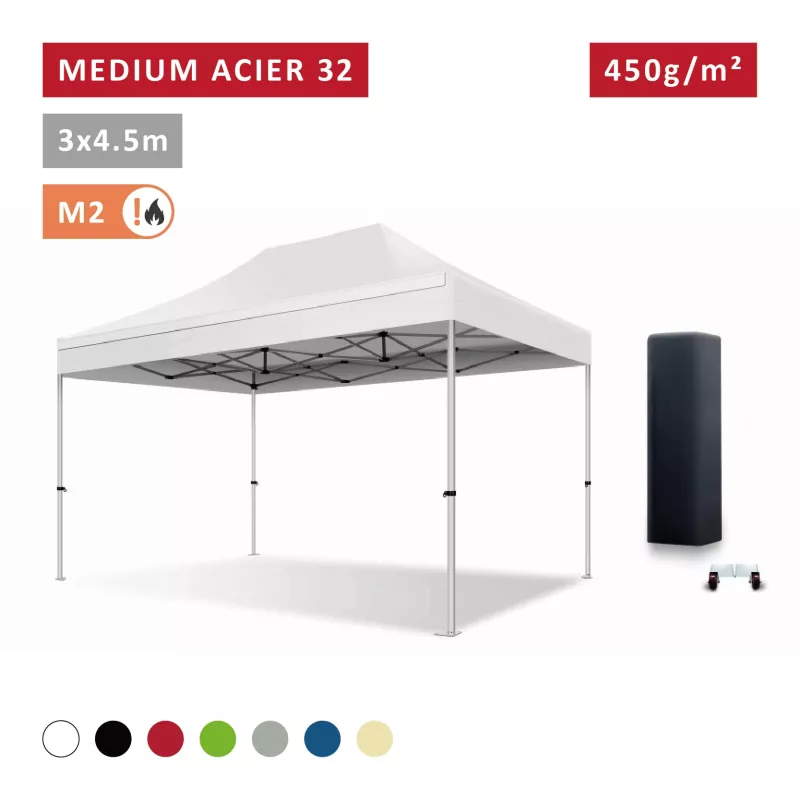 Barnum pliant Acier premium 32 mm 3X4,5m  - XPTENT - toit polyester pvc 450 g/m2