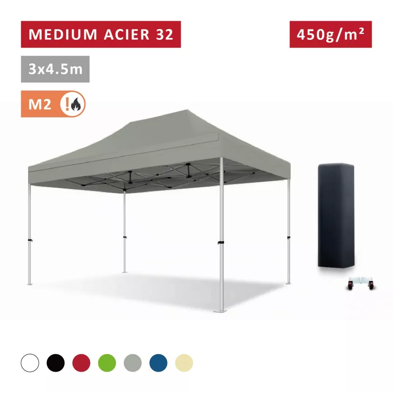 Barnum pliant Acier premium 32 mm 3X4,5m  - XPTENT - toit polyester pvc 450 g/m2
