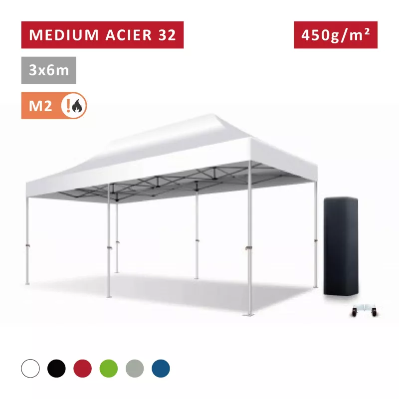 Barnum pliant Acier premium 32 mm 3X6m  - XPTENT - toit polyester pvc 450 g/m2