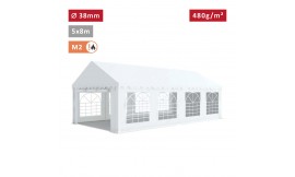 Tente de réception 5x8m avec tubes 38mm, bâche PVC 480g/m² blanche, ignifugée M2 – Idéale pour événements extérieurs
