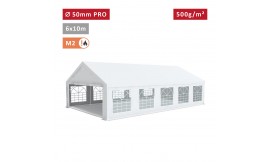 Tente de réception PRO 6x10m, PVC 500g/m², tubes 50mm, blanc ignifugé M2 – chapiteau résistant pour événements extérieurs