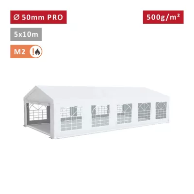 Tente de réception PRO 5x10m, PVC 500g/m², tubes 50mm, blanc ignifugé M2 – chapiteau résistant pour événements extérieurs
