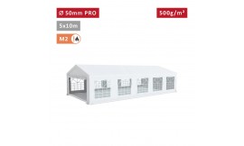 Tente de réception PRO 5x10m, PVC 500g/m², tubes 50mm, blanc ignifugé M2 – chapiteau résistant pour événements extérieurs