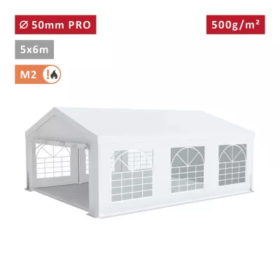 Tente de réception PRO 5x6m, PVC 500g/m², tubes 50mm, blanc ignifugé M2 – chapiteau résistant pour événements extérieurs
