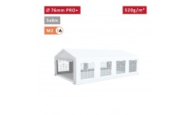 Tente Barnum Pro+ 5x8m, PVC 520g/m², tubes 76mm, blanc ignifugé M2