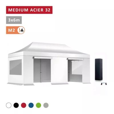 Pack Fenêtres rideaux Barnum pliant Acier premium 32mm 3X6m  - XPTENT - toit polyester pvc 450 g/m2