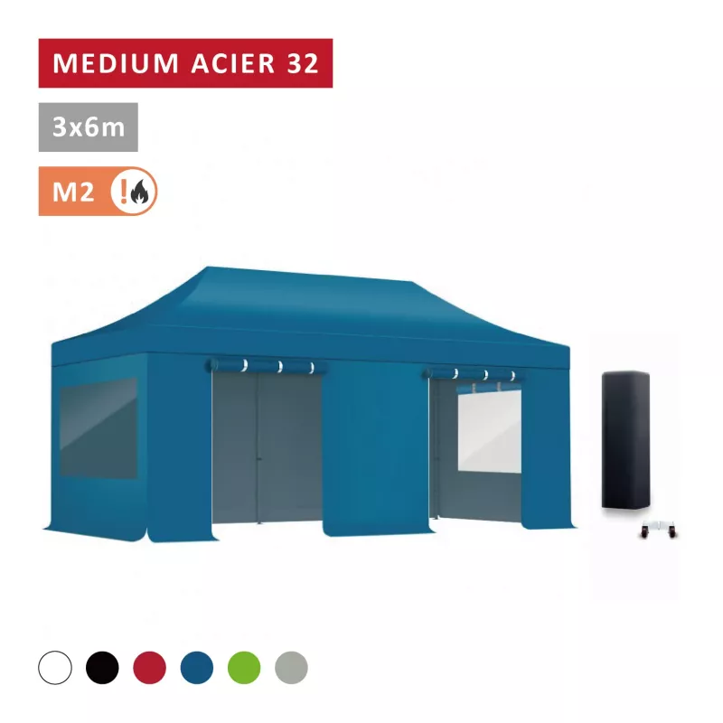 Pack Fenêtres rideaux Barnum pliant Acier premium 32mm 3X6m  - XPTENT - toit polyester pvc 450 g/m2