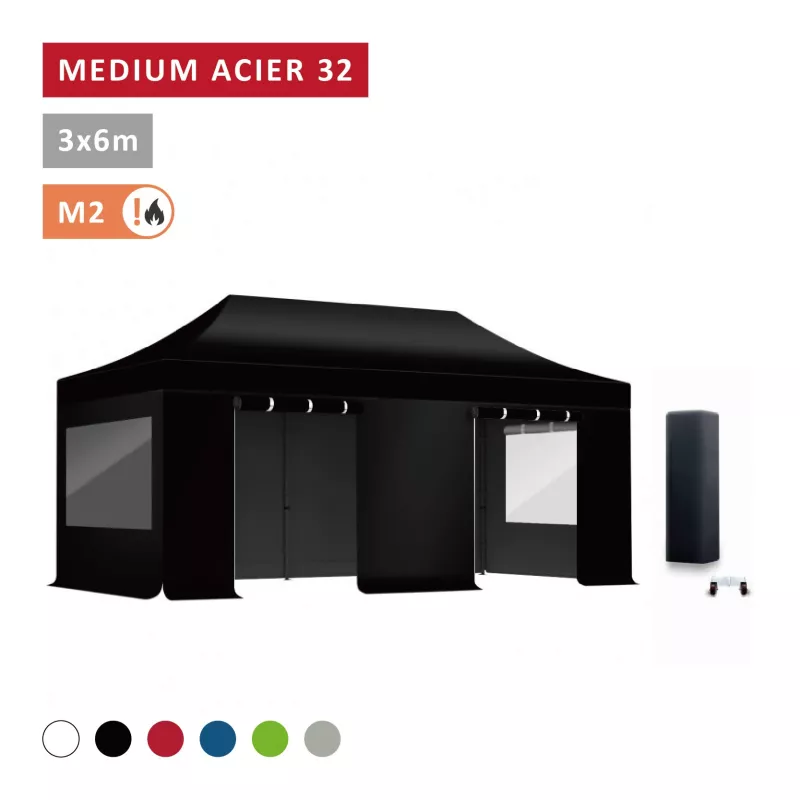 Pack Fenêtres rideaux Barnum pliant Acier premium 32mm 3X6m  - XPTENT - toit polyester pvc 450 g/m2