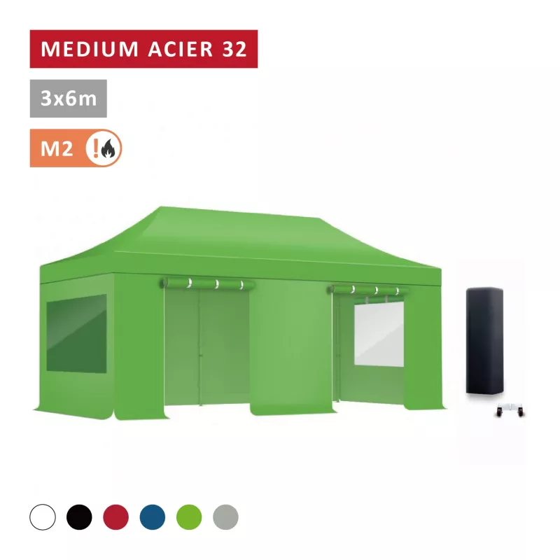 Pack Fenêtres rideaux Barnum pliant Acier premium 32mm 3X6m  - XPTENT - toit polyester pvc 450 g/m2