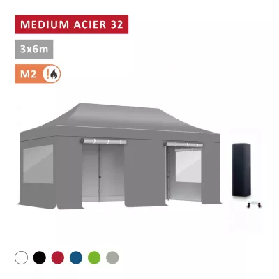 Pack Fenêtres rideaux Barnum pliant Acier premium 32mm 3X6m  - XPTENT - toit polyester pvc 450 g/m2
