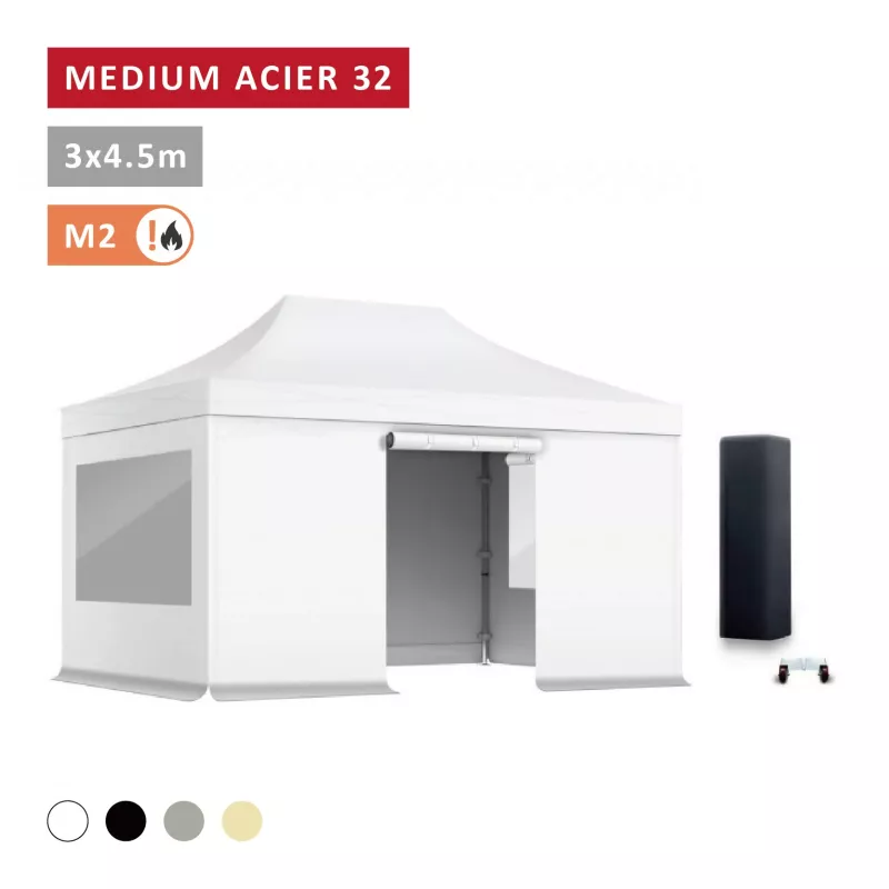 Pack Fenêtres rideaux Barnum pliant Acier premium 32mm 3X4,5m  - XPTENT - toit polyester pvc 450 g/m2