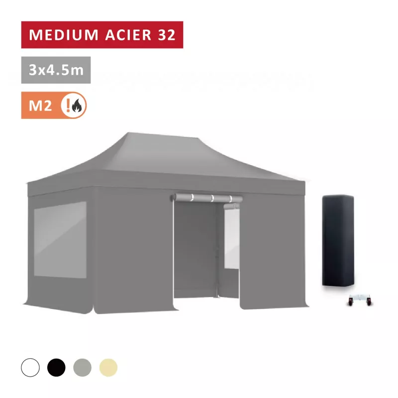 Pack Fenêtres rideaux Barnum pliant Acier premium 32mm 3X4,5m  - XPTENT - toit polyester pvc 450 g/m2
