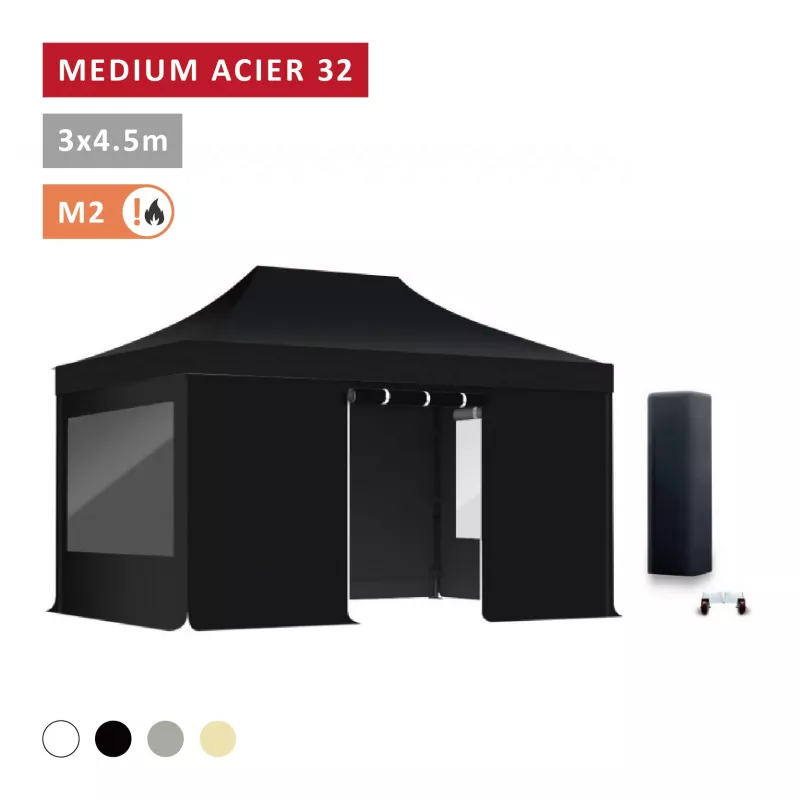 Pack Fenêtres rideaux Barnum pliant Acier premium 32mm 3X4,5m  - XPTENT - toit polyester pvc 450 g/m2