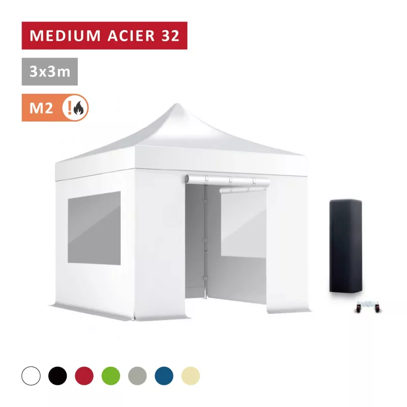 Pack Fenêtres rideaux Barnum pliant Acier premium 32mm 3X3m  - XPTENT - toit polyester pvc 450 g/m2