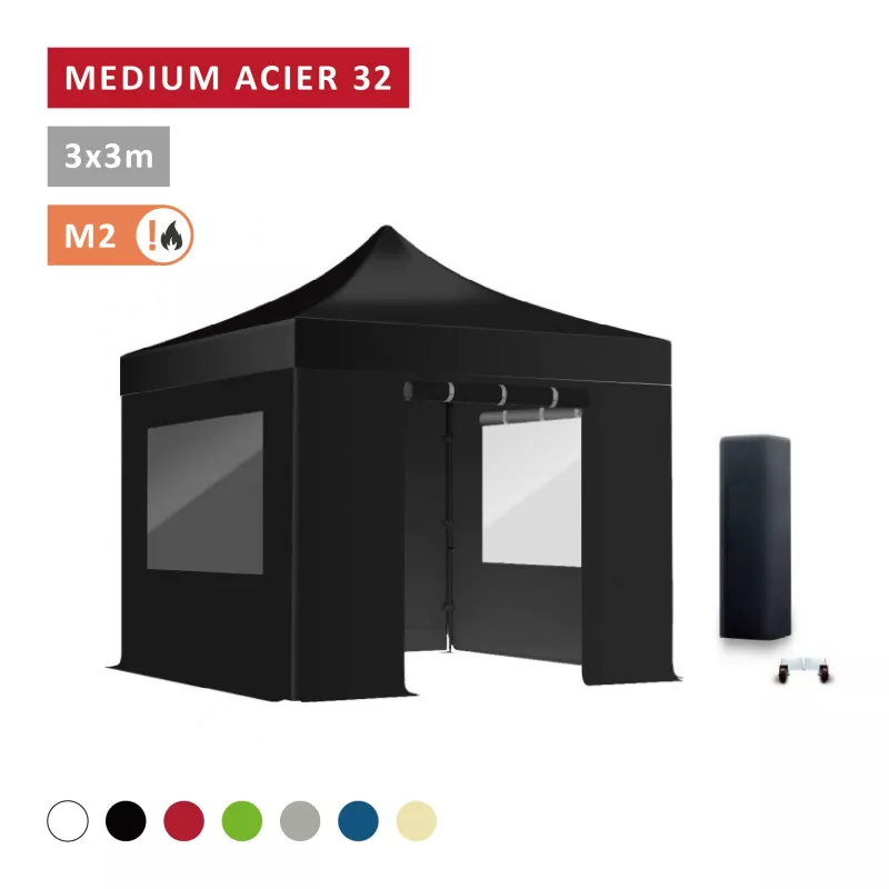 Pack Fenêtres rideaux Barnum pliant Acier premium 32mm 3X3m  - XPTENT - toit polyester pvc 450 g/m2
