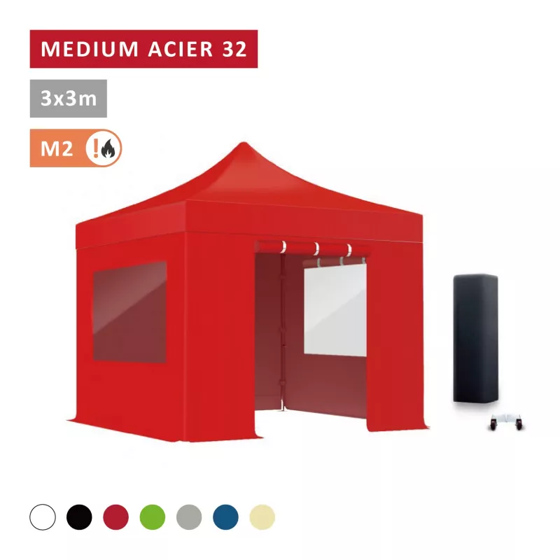 Pack Fenêtres rideaux Barnum pliant Acier premium 32mm 3X3m  - XPTENT - toit polyester pvc 450 g/m2