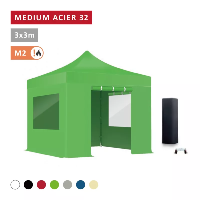 Pack Fenêtres rideaux Barnum pliant Acier premium 32mm 3X3m  - XPTENT - toit polyester pvc 450 g/m2