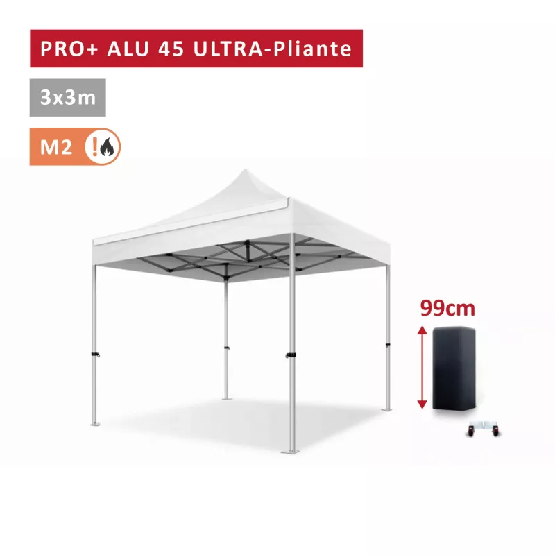 Barnum Alu 45mm ULTRA-pliante - 3x3 - Pro - Tonnelle - Barnum, Étanche, M2 - toit polyester pvc 450g/m2