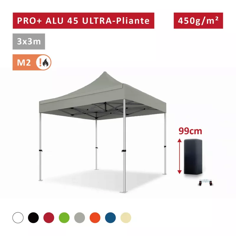 Barnum Alu 45mm ULTRA-pliante - 3x3 - Pro - Tonnelle - Barnum, Étanche, M2 - toit polyester pvc 450g/m2