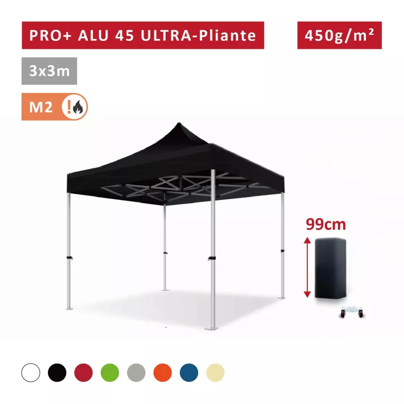 Barnum Alu 45mm ULTRA-pliante - 3x3 - Pro - Tonnelle - Barnum, Étanche, M2 - toit polyester pvc 450g/m2