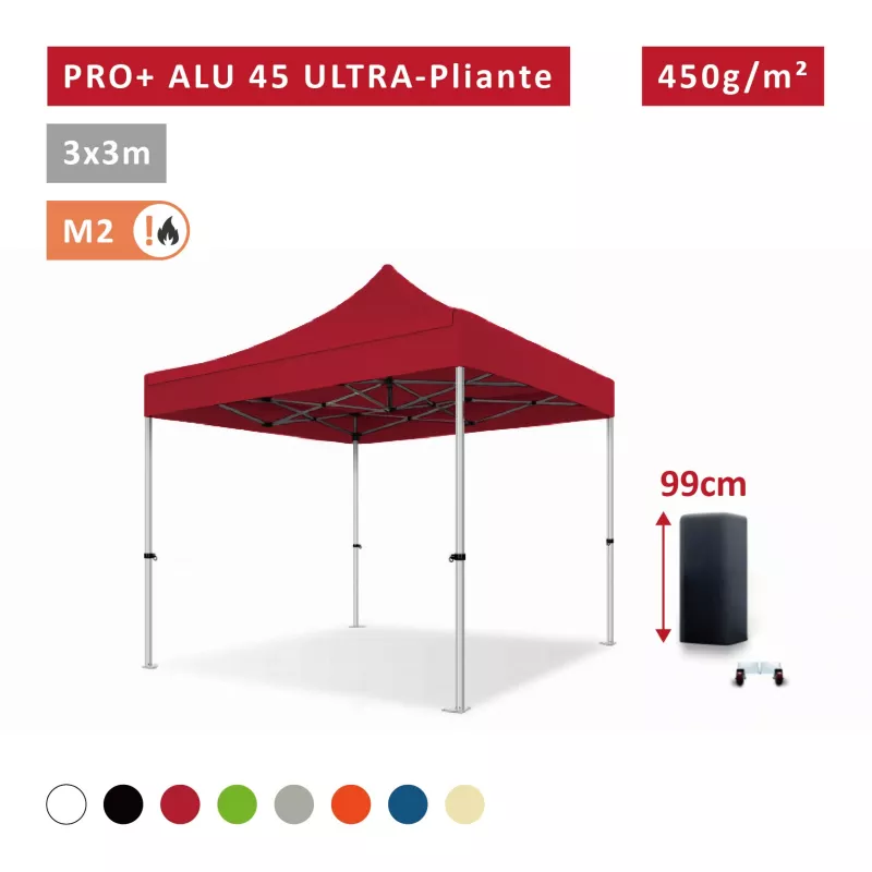 Barnum Alu 45mm ULTRA-pliante - 3x3 - Pro - Tonnelle - Barnum, Étanche, M2 - toit polyester pvc 450g/m2