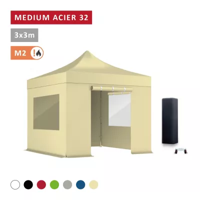 Pack Fenêtres rideaux Barnum pliant Acier premium 32mm 3X3m  - XPTENT - toit polyester pvc 450 g/m2