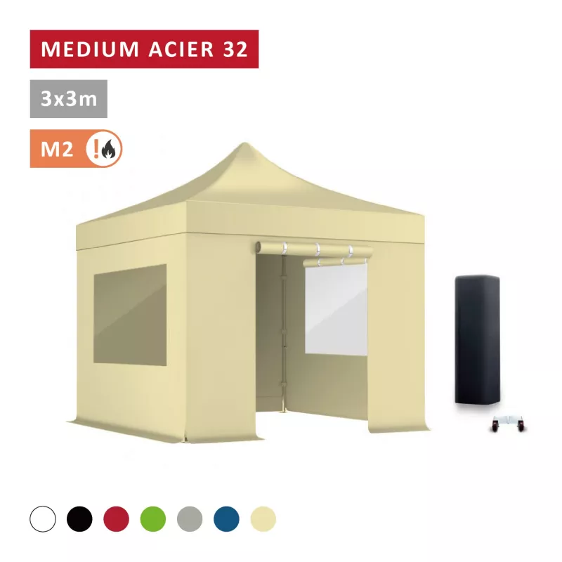 Pack Fenêtres rideaux Barnum pliant Acier premium 32mm 3X3m  - XPTENT - toit polyester pvc 450 g/m2