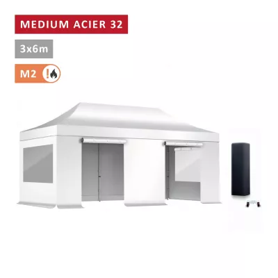 Pack Fenêtres rideaux Barnum pliant Acier premium 32mm 3X6m  - XPTENT - toit polyester pvc 450 g/m2