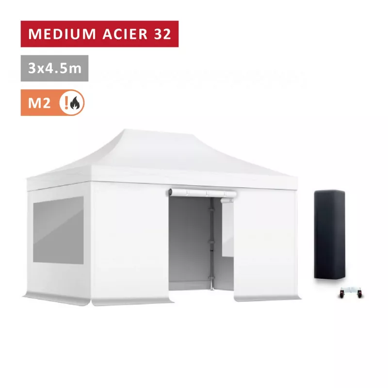 Pack Fenêtres rideaux Barnum pliant Acier premium 32mm 3X4,5m  - XPTENT - toit polyester pvc 450 g/m2