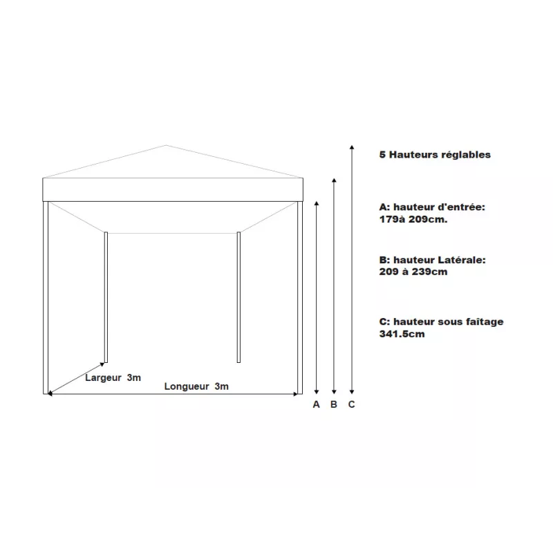 Barnum Acier premium 32 mm 3X3m - toit polyester pvc 450 g/m2
