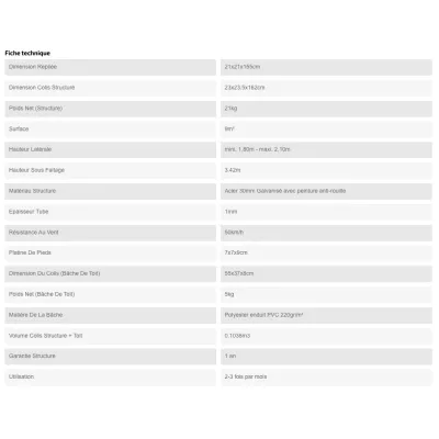 Barnum Acier premium 32 mm 3X3m - toit polyester pvc 450 g/m2