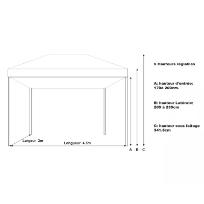 Barnum pliant Acier premium 32 mm 3X4,5m  - XPTENT - toit polyester pvc 450 g/m2