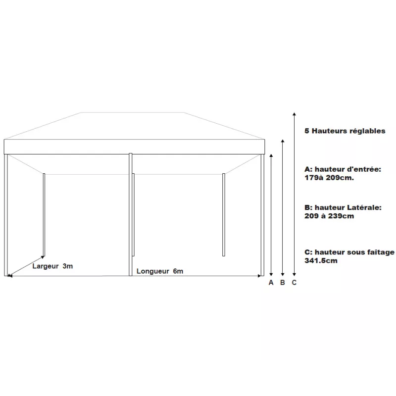 Barnum pliant Acier premium 32 mm 3X6m  - XPTENT - toit polyester pvc 450 g/m2