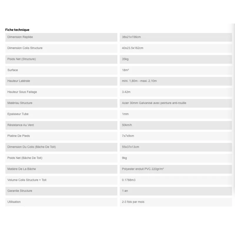 Barnum pliant Acier premium 32 mm 3X6m  - XPTENT - toit polyester pvc 450 g/m2